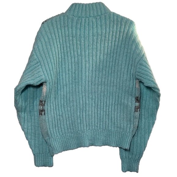 Vintage 1980s Chunky Teal & Grey Metallic Turtleneck Sweater Med/Large - Picture 3 of 8